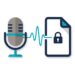 A microphone connected by a waveform to a locked document, representing recorded meetings and the confidentiality questions AI notetakers raise